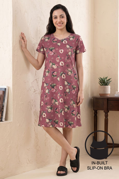 Zivame Buttersoft Fruity Knit Poly Knee Length Nightdress With In Built Slip On Bra - Mesa Rose Buy Zivame Buttersoft Fruity Knit Poly Knee Length Nightdress With In Built Slip On Bra - Mesa Rose